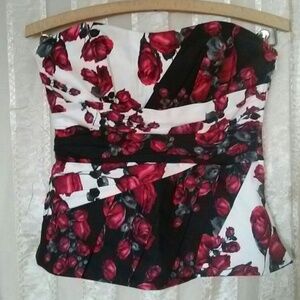 White House Black Market Rose Floral Strapless Bustier Top